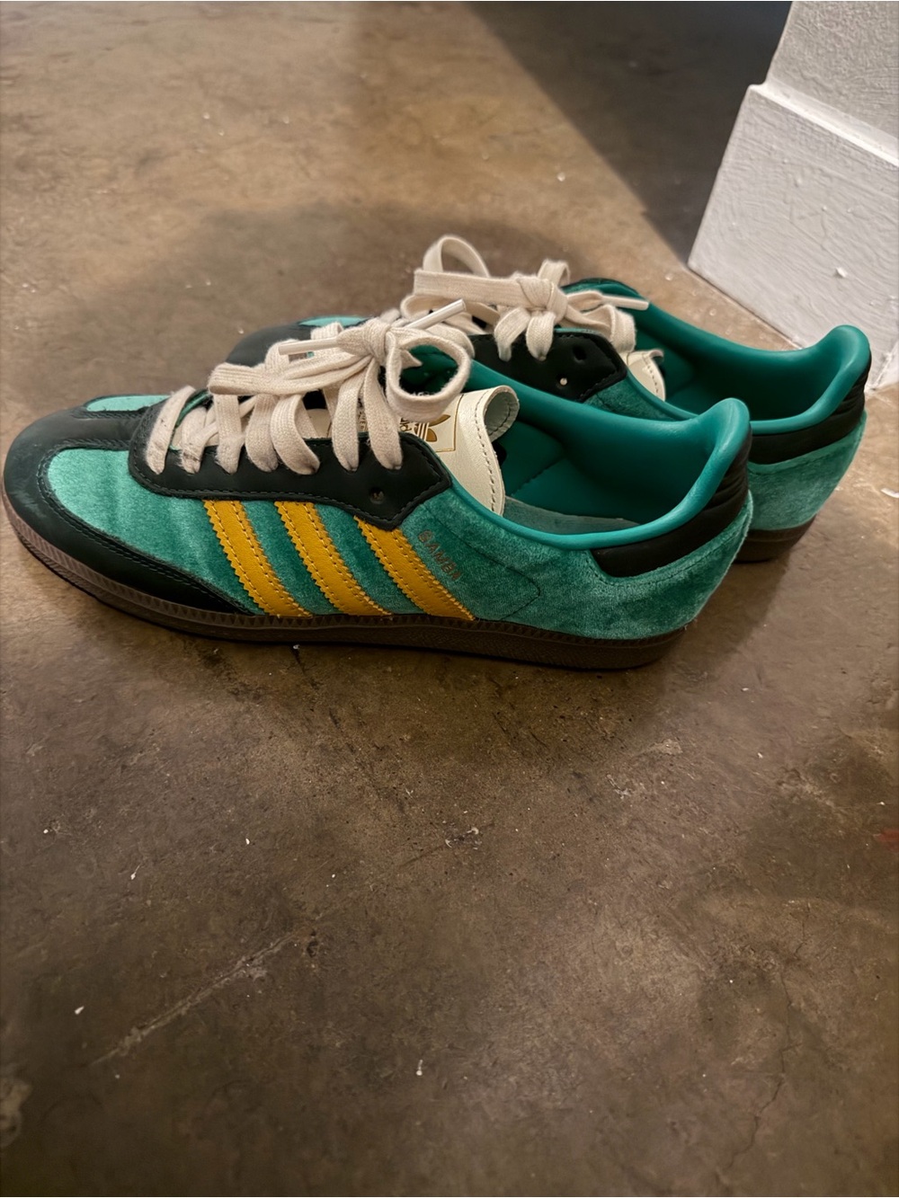 adidas Kids Teal Suede Sneakers with Yellow Stripes